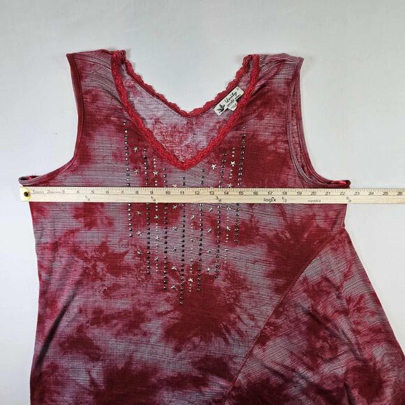 Unity One World Womens XL Red Asymmetrical Studded Lace Trim Boho Top - Picture 4 of 9